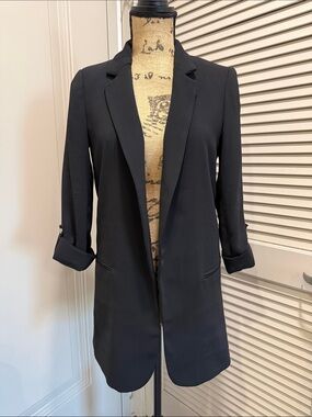 Zara Black Open Front Tailored Blazer 3/4 Sleeve XS NWOT